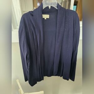 Joan Vass Blue Open Front Cardigan Womans Size Large